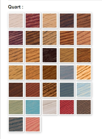 A color chart of different wood types and colors.